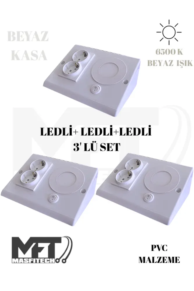 Dolap & Tezgah Altı Prizli Aydınlatma 3 Watt 6500k beyaz ışık (3 ADET)