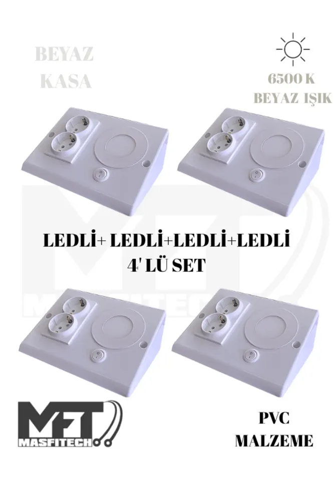 Dolap & Tezgah Altı Prizli Aydınlatma 3 Watt 6500k Beyaz Işık (4 ADET)