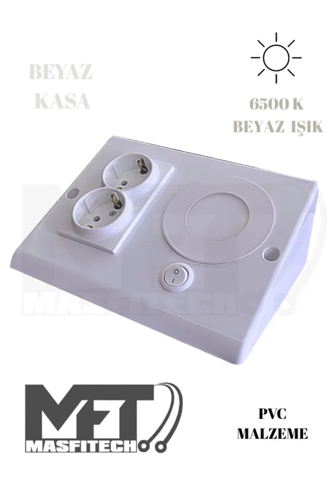 Dolap Altı Priz – LED Işıklı Mutfak Tezgah Prizi | 3W Beyaz Işık (Beyaz Kasa)