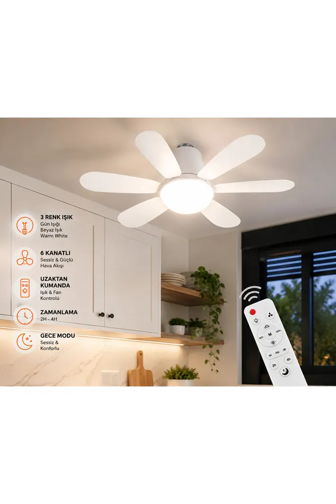 Nisaluce 30W LED Tavan Vantilatörü Ampul Uzaktan Kumandalı 5 Kanatlı Sessiz Fanlı Ampul