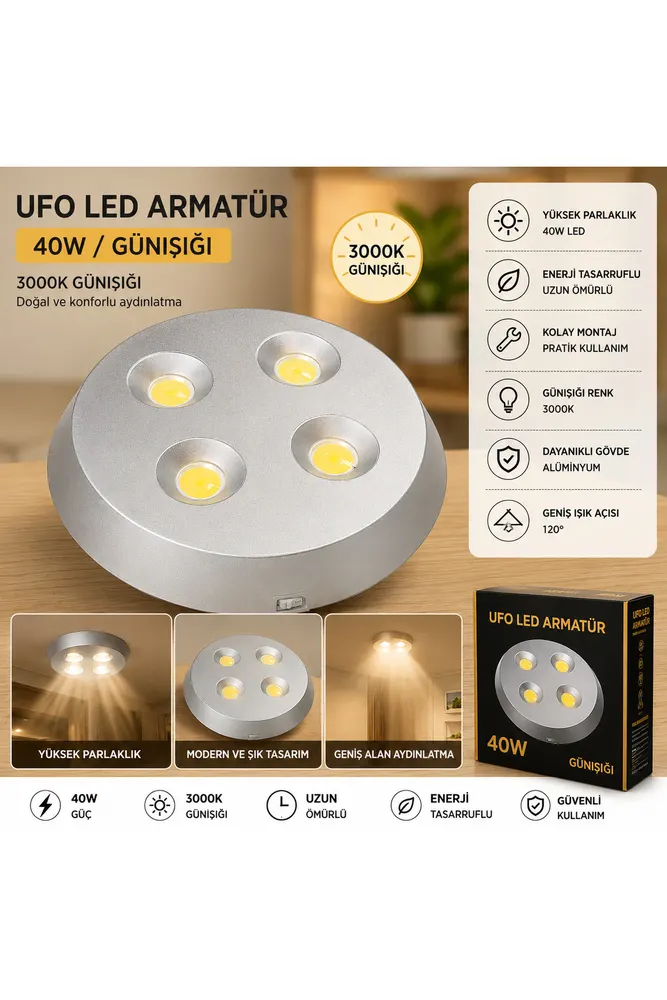 40W UFO LED Armatür 3000K Günışığı Modern Tavan Lambası Enerji Tasarruflu LED Aydınlatma