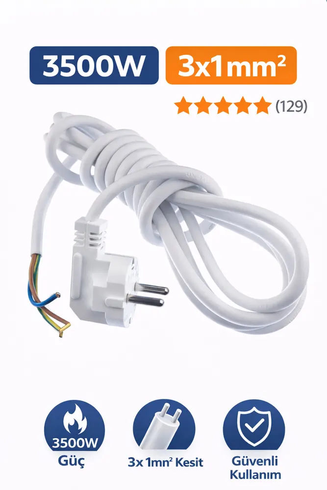 Cihaz Fişli Ttr Topraklı Ups Kablo 3 X 1 Mm 3 Metre (BEYAZ)