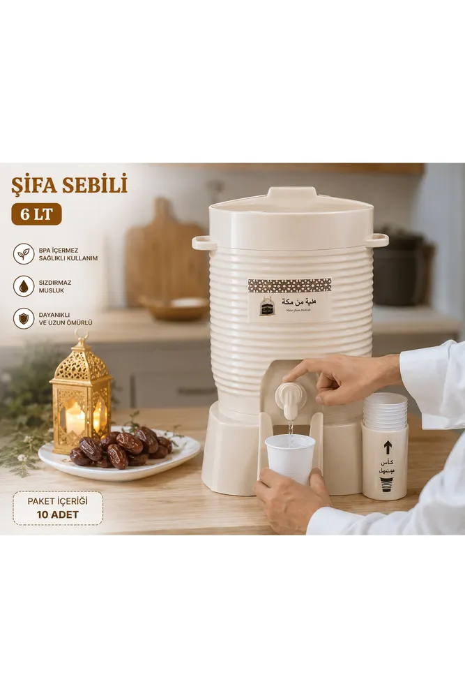 Şifa Sebili 6 Litre Su Sebili – Musluklu Bardak Hazneli Su ve İçecek Sebili
