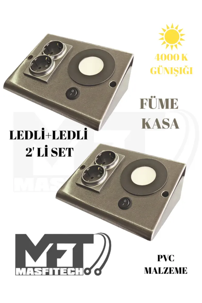 Dolap Ve Tezgah Altı Prizli Led Aydınlatma Füme–3 Watt 4000k Günışığı |mutfak Için Şık Işık Ve Priz 2 Adet
