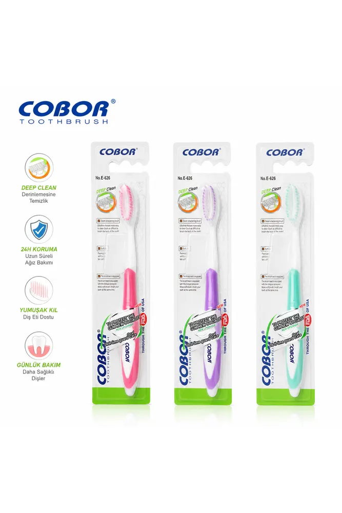 COBOR Kapaklı Yumuşak Kıllı Diş Fırçası Deep Clean Teknolojili Ağız Bakım Fırçası (3 Adet)