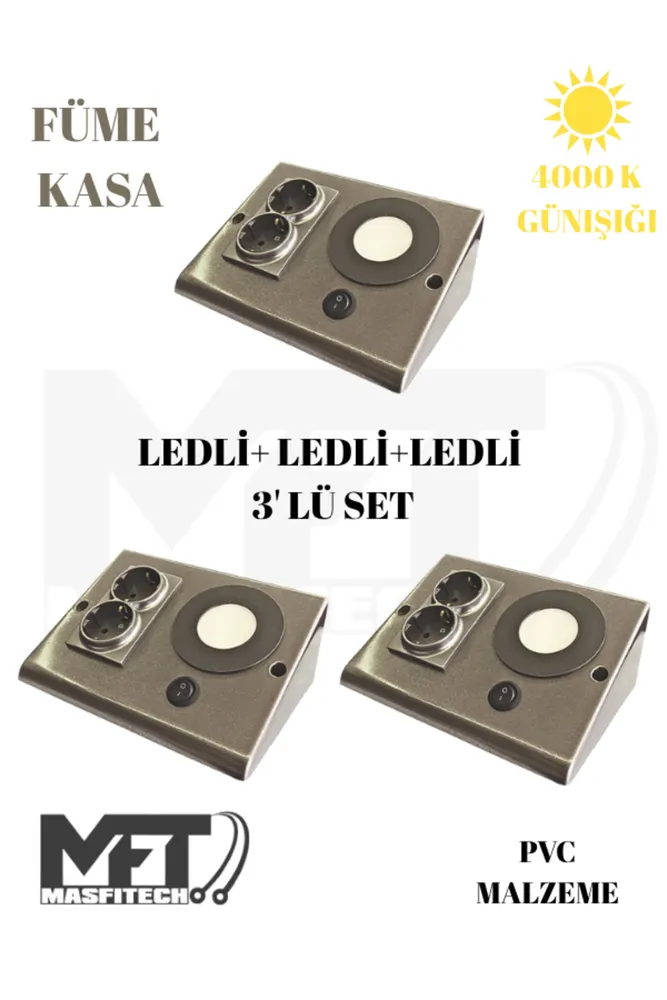 Dolap & Tezgah Altı Prizli Aydınlatma 3 Watt 4000K Günışığı (3 Adet)