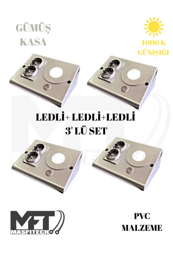 Dolap & Tezgah Altı Prizli Aydınlatma 3 Watt 4000k Günışığı (4 ADET) Gümüş