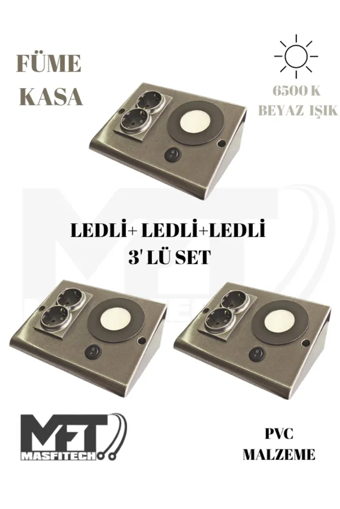Dolap Tezgah Altı Prizli Aydınlatma 3 Watt 6500k Beyaz Işık (3 Adet)