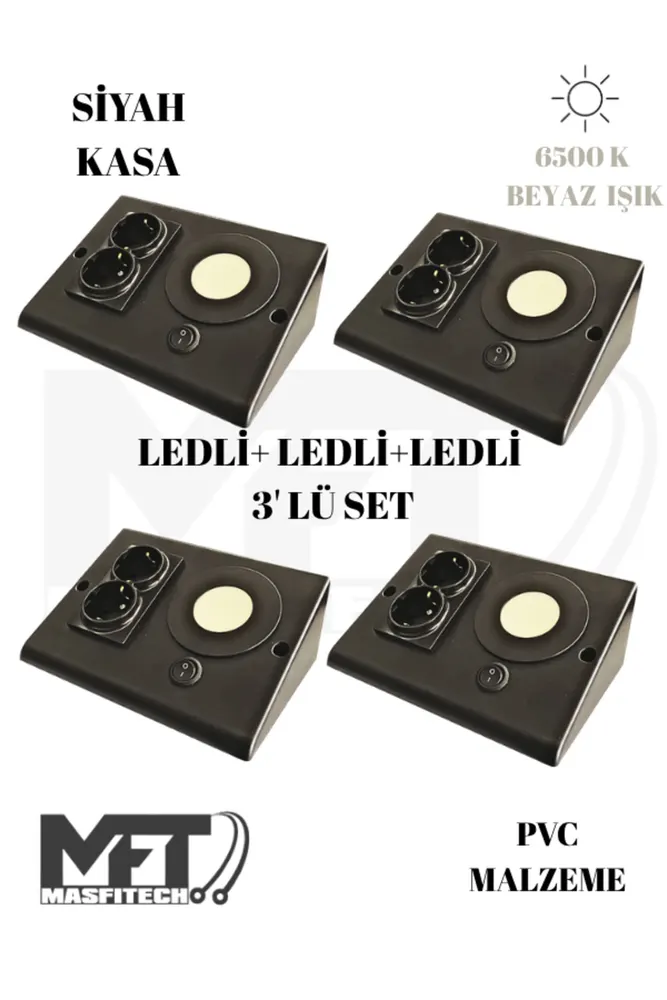Dolap & Tezgah Altı Prizli Aydınlatma 3 Watt 6500k Beyaz Işık (4 Adet)