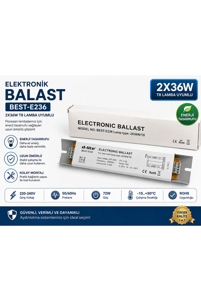 d-lite BEST-E236 Elektronik Balast 2x36W T8 Floresan Lamba Balastı 220-240V