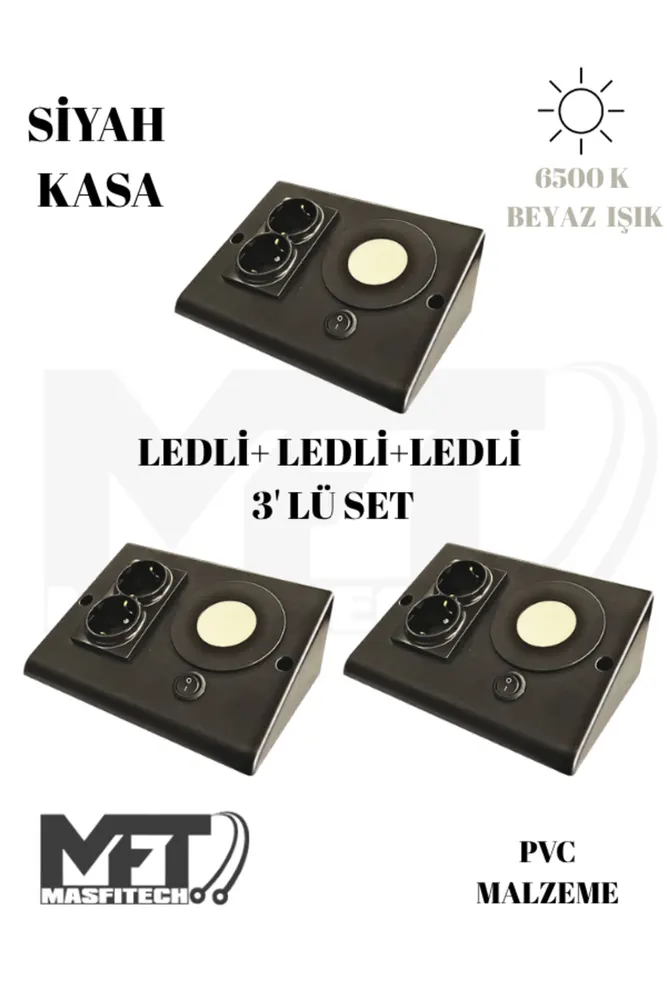 Dolap Tezgah Altı Prizli Aydınlatma 3 Watt 6500k Beyaz Işık (3 ADET) Siyah