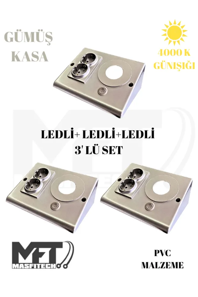 Dolap & Tezgah Altı Prizli Aydınlatma 3 Watt 4000K Günışığı (3 ADET) Gümüş