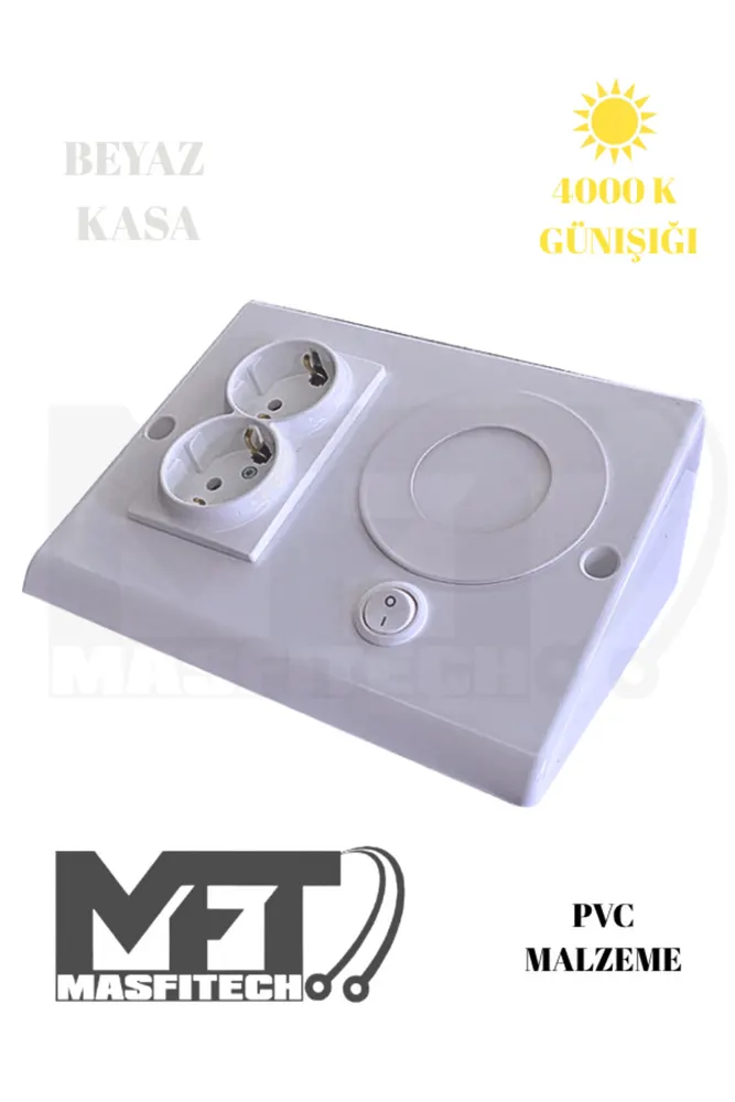 Dolap Altı Priz – LED Işıklı Mutfak Tezgah Prizi | 3W 4000k Günışığı (Beyaz Kasa)