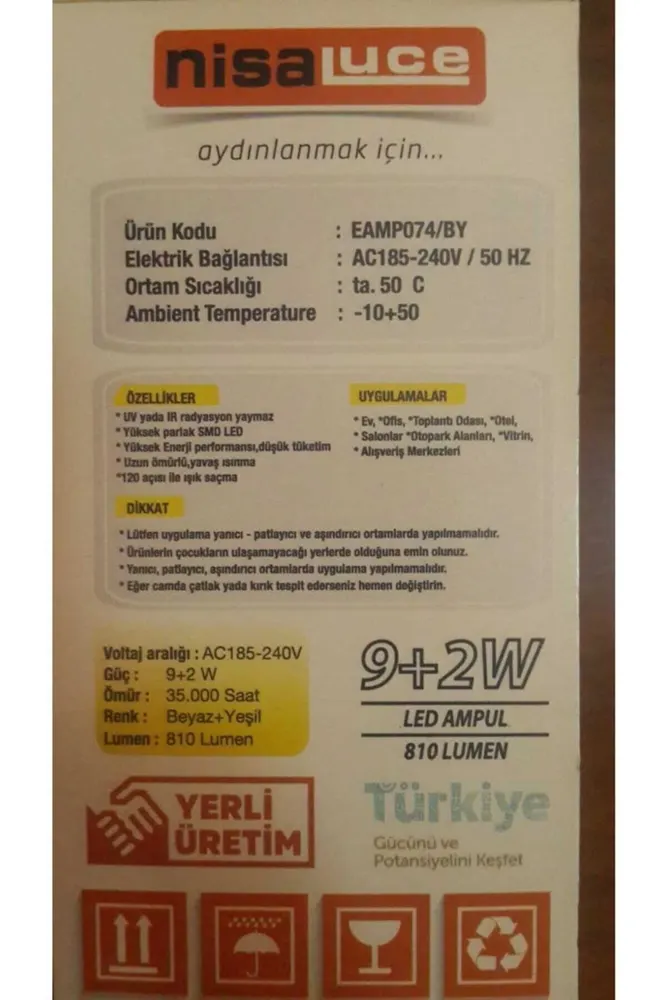 Nisa Luce Renk Degiştiren Led Ampul 9w Beyaz 2w Mavi Gece Lambası Modu/ E27 Duy Ut369