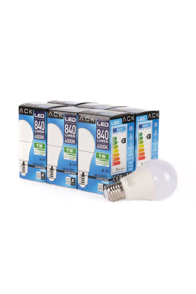 9W LED Ampul 4000K Günışığı E27 6'lı EKO PAKET