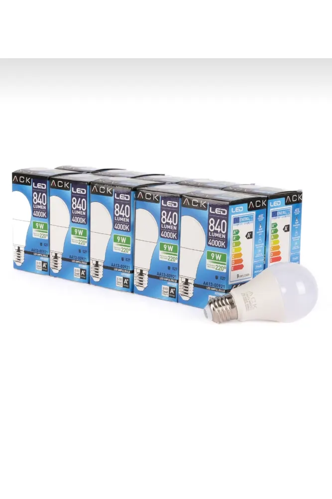 Led Dünyam 9w Led A60 Ampul 4000k Ilık Beyaz 220v E27 (10lu Paket)